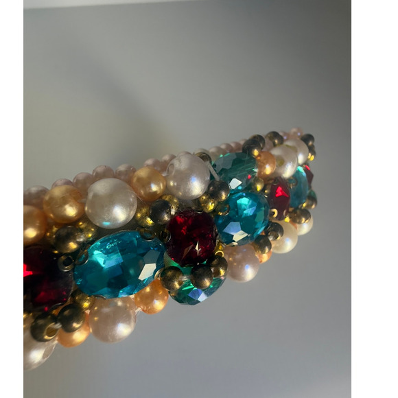 Handmade Beaded Pearl Headband Colorful Crystal Diadema Bridal, Party NWT - Picture 8 of 11